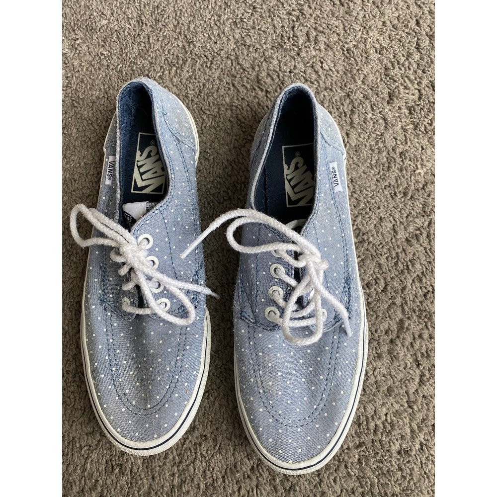 Van's sneakers light blue with white polkadots, women's size 7.5